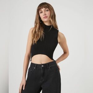 SWEATER-KNIT MOCK NECK CROP TOP